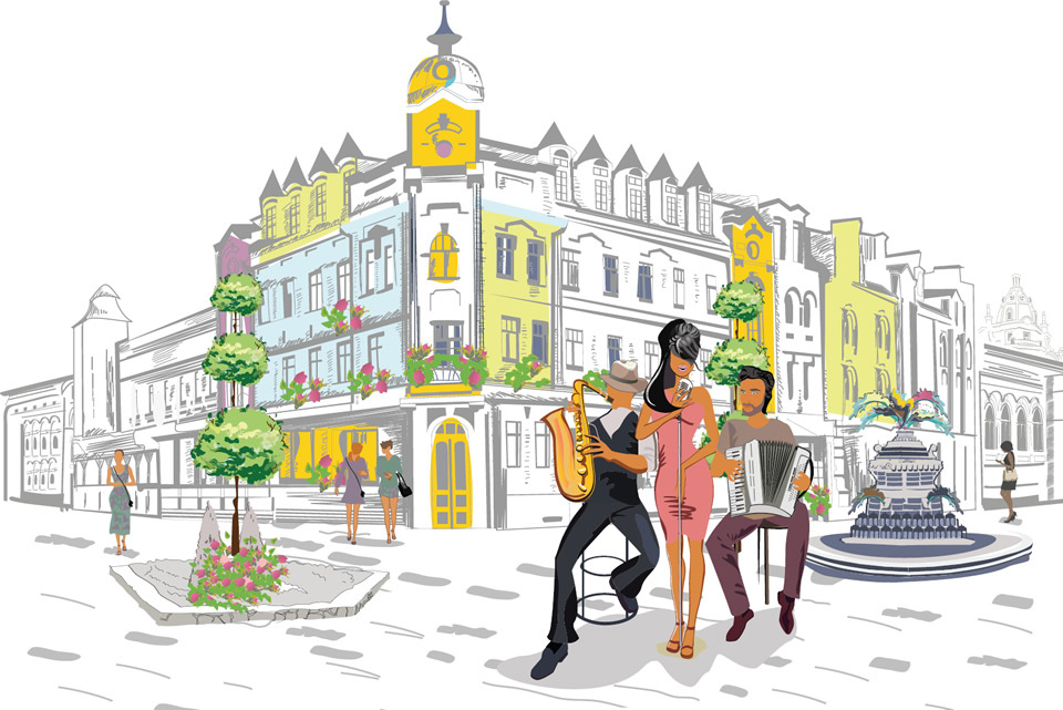 Illustration of London street scene